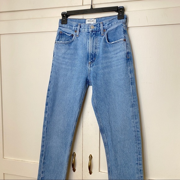 Agolde Cherie High Rise Straight Raw Hem Merit Light Wash Jean 24 - Picture 3 of 10